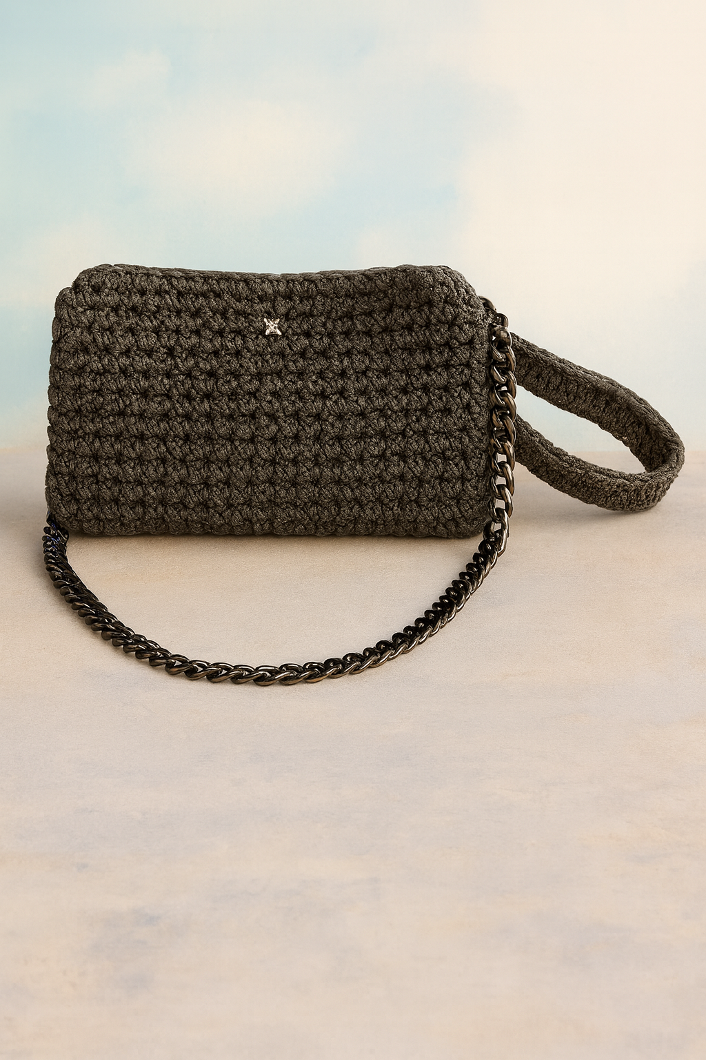 Borsa artigianale in uncinetto – tono verde profondo